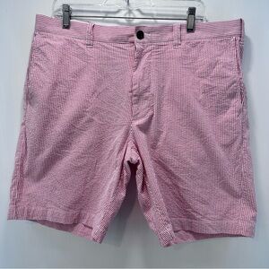 J Crew Stretch Shorts Mens 35 Pink White Seersucker Chino Cotton 9” in Pinstripe